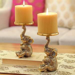 Ensemble de 2 bougeoirs en aluminium en forme d'éléphant |   Décoration de table pour la maison, idéale pour un cadeau de pendaison de crémaillère ou de la Saint-Valentin - Product Image 1