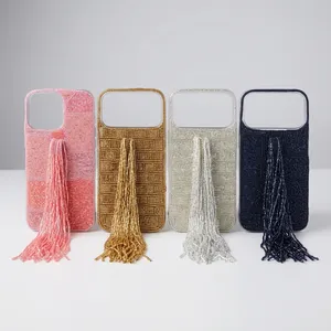 Funda de Teléfono con Cuentas al por Mayor, Hecha a Mano con Cuentas de Semillas, Diseño de Lujo, Hermoso Diseño en Colores Rosa, Dorado, Plateado y Azul Marino, con Personalización - Product Image 3