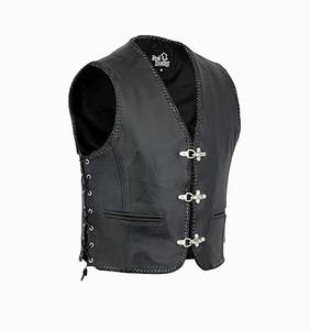 Chaleco de cuero negro premium para hombre, estilo motero, talla S a 3XL - Product Image 1