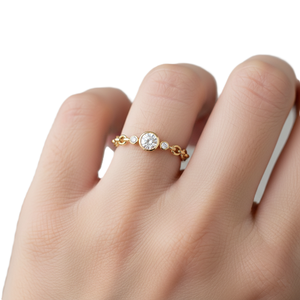 Dainty Round Cut Lab Diamond Chain Link Ring 9K 10K Solid Gold Three Stone Ring Minimalist Proposal Stackable Ring Promise Ring - Product Image 5