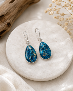 Natural Blue Apatite Bohemian Style Water Drop Teardrop Dangle <b>Earrings</b> 925 Sterling Silver Handmade Gemstone Gift Women - Product Image 6