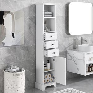 Mobile Bagno Alto Bianco Autoportante con 3 Cassetti e Ripiano Regolabile in MDF, Finitura Verniciata, Arredo Bagno - Product Image 1