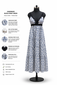 Vestido Maxi de Algodón sin Mangas con Estampado Floral, Paneles de Gadero Hechos a Mano con Ribete de Encaje y Bolsillos Laterales, Vestido de Verano Hecho a Mano para Mujer - Product Image 2