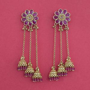 Jhumki antique du Cachemire avec placage or mat 231926 Bijoux faits à la main en Inde - Product Image 3