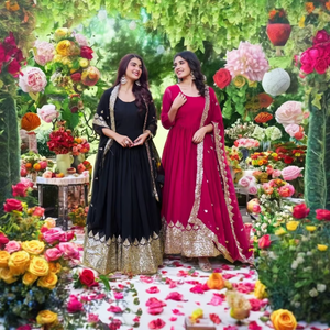 Vestido de Fiesta Vintage con Dupatta, Georgette Faux, Largo hasta el Suelo, Bordado con Lentejuelas, Traje VISHNU K DESIGNS de Secado Rápido - Product Image 1