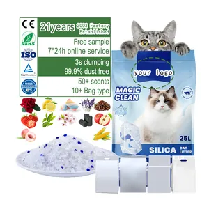 Mbiby Bulk Wholesale 1-8mm Crystal Cat Litter Silica Gel Kitty Cat Litter Sand Dust-Free Clumping Cat Litter In Blue And White