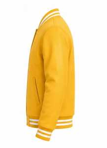 เสื้อแจ็คเก็ตวาร์ซิตี้สีเหลืองสำหรับผู้ชาย แต่งขอบสีขาว ทรงปกติ ปิดด้วยกระดุม เหมาะสำหรับใส่ในฤดูใบไม้ร่วง - Product Image 4