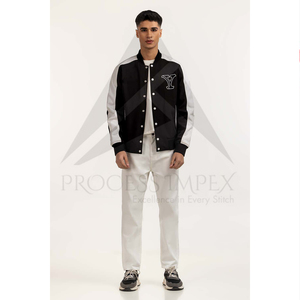 Veste universitaire noire et blanche pour homme avec logo Y brodé, col montant, boutons sur le devant, style décontracté pour l'automne - Product Image 3