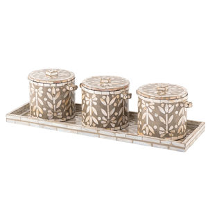 Mother of Pearl Mosaic Wooden 3 Canister <b>Jars</b> with Tray Gifts Sets High Quality Affordable Price Wholesale from Vietnam - Product Image 1