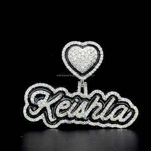 Pendentif lettre en diamant VVS Moissanite émail personnalisé pendentif lettre en argent Sterling 925 émail noir glacé coeur lettre lettre lettre nom - Product Image 1