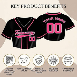 Maillot de baseball court personnalisé noir et rose pour femme, col en V, avec nom et numéro personnalisés, et graphiques durables anti-décoloration - Product Image 2