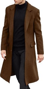 Manteau élégant pour homme en mélange de laine, marron uni, manches longues, col à revers, ouverture devant, vêtement d'extérieur chaud pour l'hiver - Product Image 3