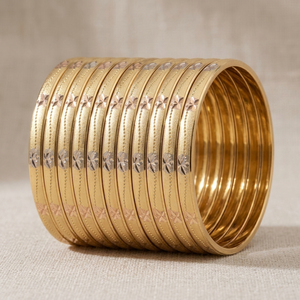 Bracelet jonc ORO-Z de luxe plaqué or tricolore, texturé, à découpe géométrique, bijoux - Product Image 2