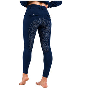 Pantalon d'équitation pour femme bleu ardoise, taille haute, compression, avec grip en silicone et assise intégrale, pour l'équitation et le sport - Product Image 2