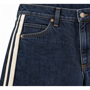 Jeans de Mezclilla de Cintura Alta y Pierna Ancha para Mujer, con Franja Lateral, Color Índigo Oscuro, Marca Privada OEM - Product Image 4