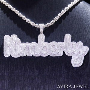 จี้เพชรโมอิสซาไนต์แบบ Iced Out ตัวอักษรตามสั่ง เงินแท้ 925 สร้อยคอจี้ทำมือ งานหรูหรา สไตล์ฮิปฮอป สำหรับผู้ชาย - Product Image 6