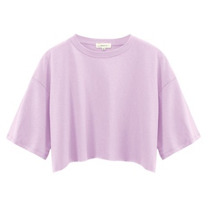 High Quality Summer Female Casual Short Sleeve Plain Blank Crop <b>Top</b> 100% Cotton 250gsm Heavyweight Oversized Women's T-shirt - Product Image 2