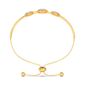 Pulsera de Diamantes Triple Halo con Deslizador Ajustable en Oro Amarillo y Elegante Diseño Central de Racimo Ovalado - Product Image 3