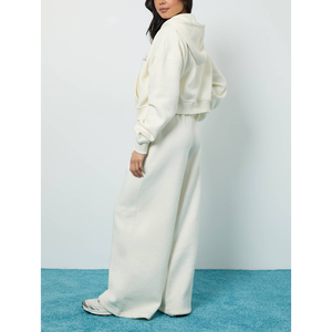 Nouvel ensemble de survêtement sportif ample 2025 avec fermeture éclair, taille élastique, pour le jogging et l'entraînement, en molleton de coton, pour femme - Product Image 3