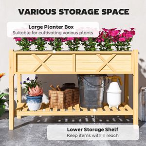 47 X 22 X 31.5in Elevated Wood <b>Planter</b> <b>Box</b> with Glazed Finish Raised Garden Bed and Storage Shelf Natural Liner Drainage Holes - Product Image 4