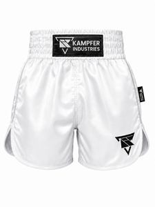 กางเกงชกมวย KAMPFER INDUSTRIES สีขาว ระบายอากาศได้ดี แห้งเร็ว ผลิตจากโพลีเอสเตอร์ 100% สำหรับผู้ใหญ่ ยูนิเซ็กซ์ เหมาะสำหรับศิลปะการต่อสู้แบบผสมผสาน ลายพิมพ์แบบ Heat-Transfer - Product Image 5