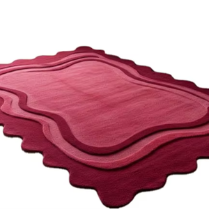 Tapis d'appoint en laine rouge tufté à la main, bord festonné, contemporain, antidérapant, adapté aux animaux domestiques, fait main, pour salon, 1 pièce - Product Image 1