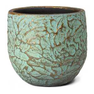 Maceta Rústica Redonda Azul Turquesa con Patrón Irregular para Plantas de Interior - Product Image 1