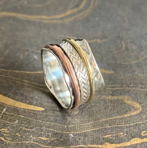 Wide Band <b>Spinner</b> <b>Ring</b> Rotating Sterling Silver Handmade Anxiety Fidget <b>Ring</b> Unisex Design - Product Image 3