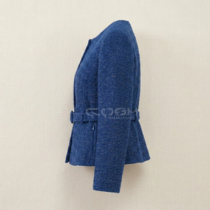 Cosh International Sorority Sisterhood Greek Apparel Delta Sigma <b>Women</b> Elegant <b>Tweed</b> Blue Crop <b>Jacket</b> With Button Closure - Product Image 3