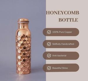 Glossy Diamond Copper Antique Style Pure Copper Ayurvedic Engraved Hammered Eco-Friendly Classic Design Water <b>Bottle</b> - Product Image 4