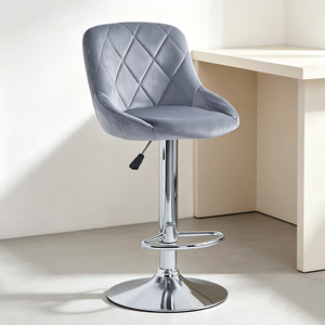 Modern Adjustable Velvet <b>Bar</b> <b>Stool</b>, Diamond Quilted <b>Swivel</b> <b>Bar</b> Chair with Chrome Footrest Base - Product Image 2