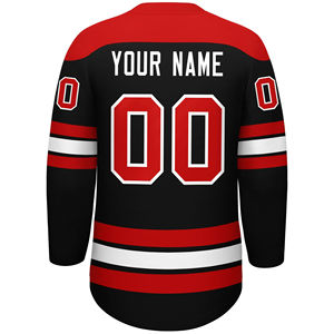 Camiseta de Hockey sobre Hielo Personalizada para Hombre, Negra, Roja y Blanca, Impresión Sublimada, Manga Larga, Cuello en V, Transpirable, Logotipo del Equipo, Capitán C - Product Image 3