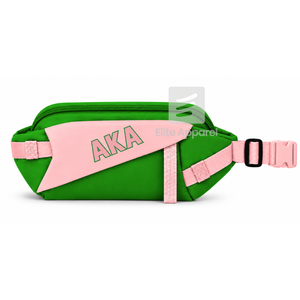 Sac banane personnalisé Alpha Kappa Alpha Sorority avec logo brodé sur le devant, fermeture éclair verte et rose, usage quotidien décontracté pour femme - Product Image 1