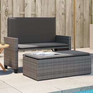 Banc de patio en rotin poly gris avec coussins et repose-pieds - Product Image 1