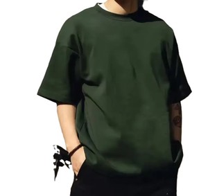 T-shirt en tricot à manches courtes pour homme, col rond, vert uni, coupe classique, décontracté - Product Image 2