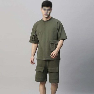 Ensemble chemise et short en tricot pour homme, qualité supérieure, été, décontracté, uni, polyester/coton, léger, séchage rapide, streetwear, sur mesure - Product Image 4