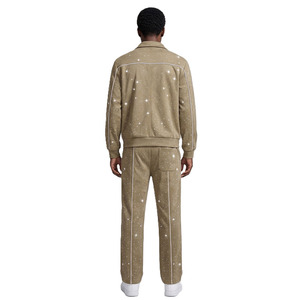 Conjunto de sudaderas con cremallera completa y pedrería para hombre, forro polar premium, proveedor mayorista de ropa urbana, ropa deportiva personalizada de alta calidad, ODM a granel - Product Image 3