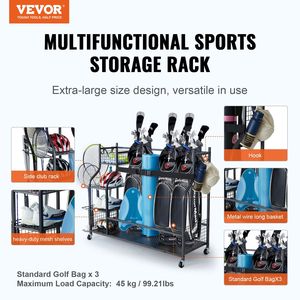 Organisateur de garage 3-en-1 pour équipement de golf avec supports, étagère pour équipement sportif et chariot à roulettes pour le rangement intérieur - Product Image 2