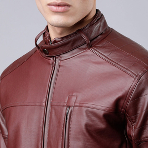 <b>Men's</b> Burgundy PU <b>Leather</b> <b>Jacket</b> Stand Collar Zipper Closure Slim Fit Regular Length <b>Leather</b> <b>Jacket</b> Available For Online Sale - Product Image 2
