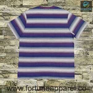 เสื้อยืดคอโอ แขนสั้น ลายทาง ผู้ชาย ยี่ห้อ Fortune Apparel ผ้าฝ้าย ทรงปกติ สวมใส่สบาย ระบายอากาศได้ดี  โลโก้ถักด้านหน้า - Product Image 5