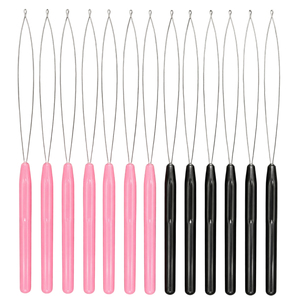 Pink Black Dual Color Hair Extension Loop <b>Needle</b> Wire <b>Threader</b> Pulling Hook Set for Micro Link Beads Extension Supply - Product Image 1