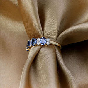 Bague en or jaune 14 carats avec saphir bleu naturel et diamants pour femme |   Bijoux en pierres précieuses de coupe ovale, vente en gros, OEM, ODM - Product Image 5