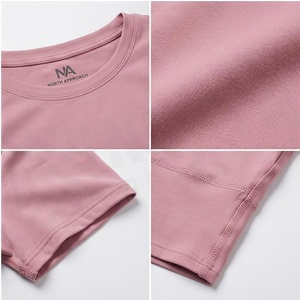Pink Crew Neck Short Sleeve <b>Crop</b> <b>Top</b> With <b>Mesh</b> Cut-Out Seamless Yoga Wear Women's Sportswear - Product Image 4