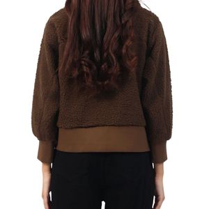 Chaqueta de lana sherpa marrón con cremallera, diseño personalizado para mujer, ropa exterior ecológica, chaquetas sherpa con cremallera completa - Product Image 2
