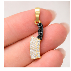 Trendy Classic Fashion Jewelry Custom Iced 925 <b>Silver</b> Rhodium Plated <b>Necklaces</b> Kitchen Chef Butcher's Knife Hip Hop Natural Gift - Product Image 3