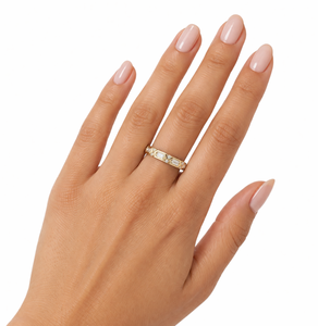 แหวนแต่งงานแบบซ้อนได้ วินเทจ ลายมิลเกรน ทองคำแท้ 14K ประดับเพชรทรงบาแกตต์และทรงกลม แหวนเพชรเพาะเลี้ยงสำหรับวันครบรอบ - Product Image 5