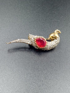Peacock Design Silver Gold Plated Moissanite & Polki Stone Diamond Accents Unisex <b>Brooch</b> <b>Pins</b> for Wedding Clothes - Product Image 4