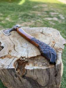 Handcrafted Decorative <b>Axe</b> with Carved Wooden <b>Handle</b> & Engraved Steel Blade Viking Age <b>Axe</b> - Product Image 2