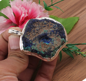 Colgante de Crisocola Natural, Chapado en Platino, Plata de Ley, Gema Azul Verde, Amuleto Unisex, Joyería Bohemia Vintage al por Mayor - Product Image 4