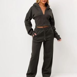 Survêtement à capuche zippé pour femme, coupe-vent, respirant, personnalisé en usine, surdimensionné, épais, hiver, écoresponsable - Product Image 1